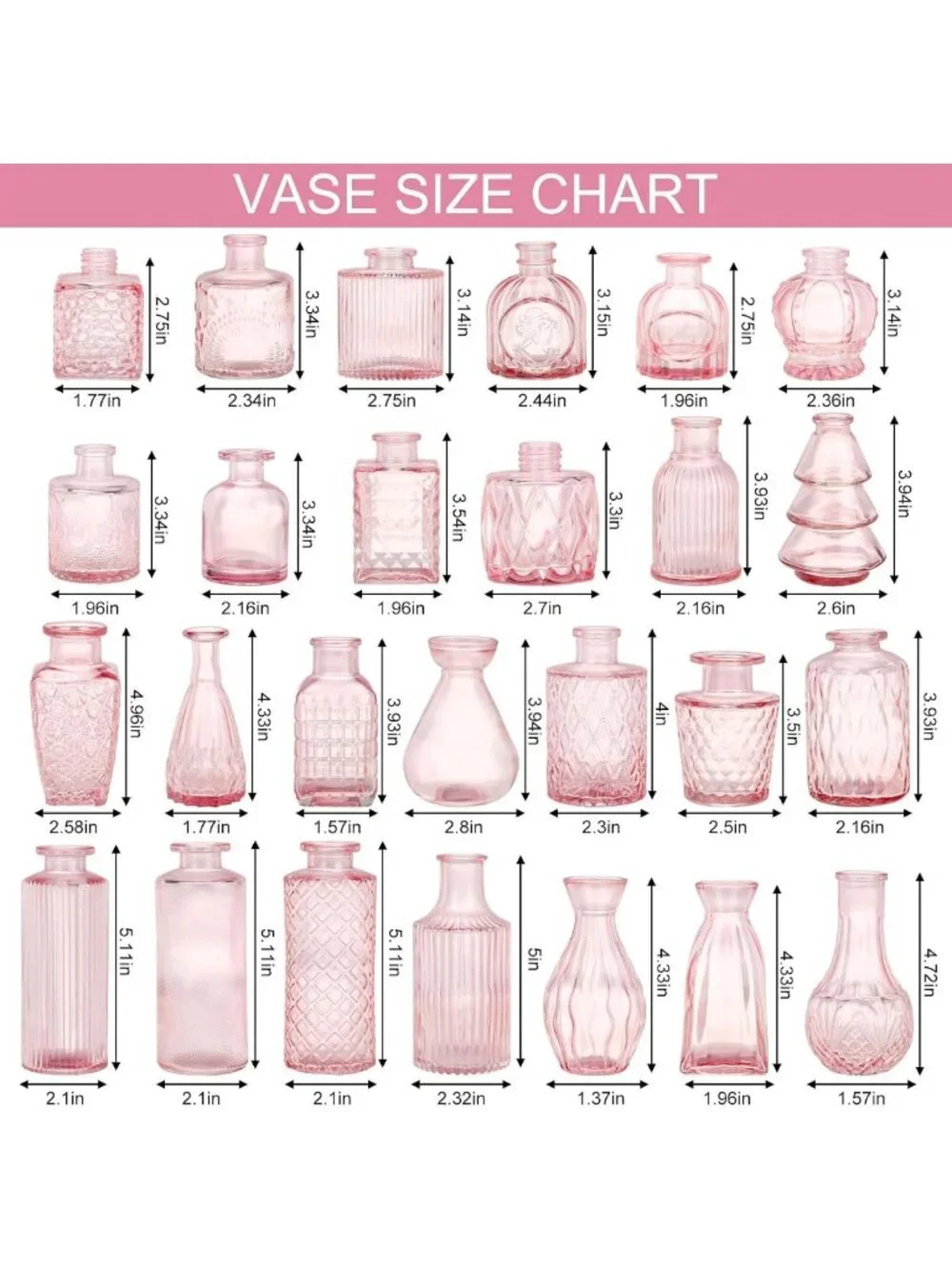 36pcs Pink Glass Bud Vases Set - Small Flower Centerpieces for Home Decor